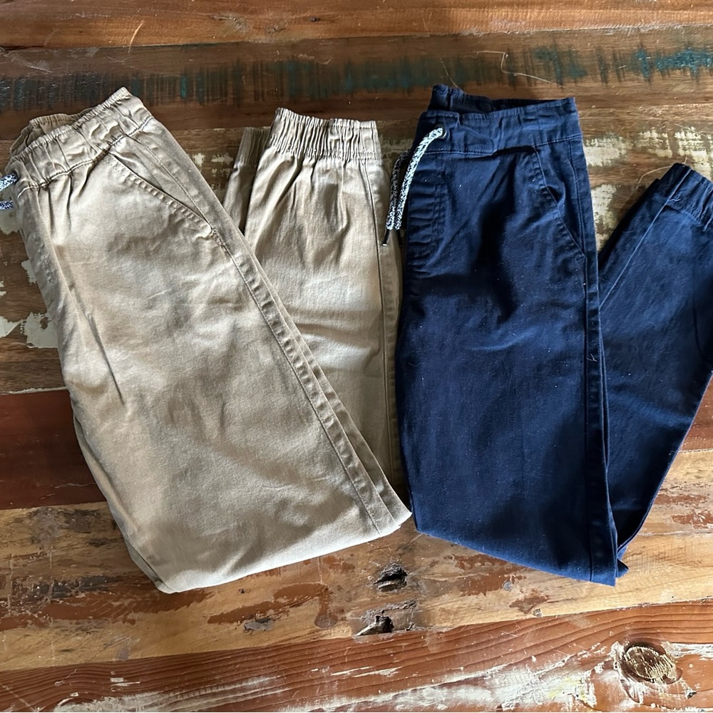 2 pairs elastic pull up Navy & Khaki Pants
